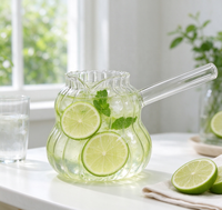 Carafe en verre borosilicate torsadée de 400 ml, résistante à la chaleur, avec poignée latérale et bord ondulé, pour café, thé et boissons froides