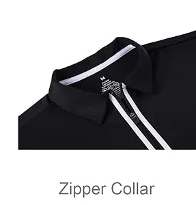 เสื้อโปโลแขนสั้นผ้าซิปสีพื้นผ้าโพลีเอสเตอร์สำหรับผู้ชาย - Product Image 4