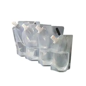 Op Maat Gemaakte Waterdichte Verdikte Puur Water Biervloeistof Met Zuigmondstuk Stand-Up Pouch Transparente