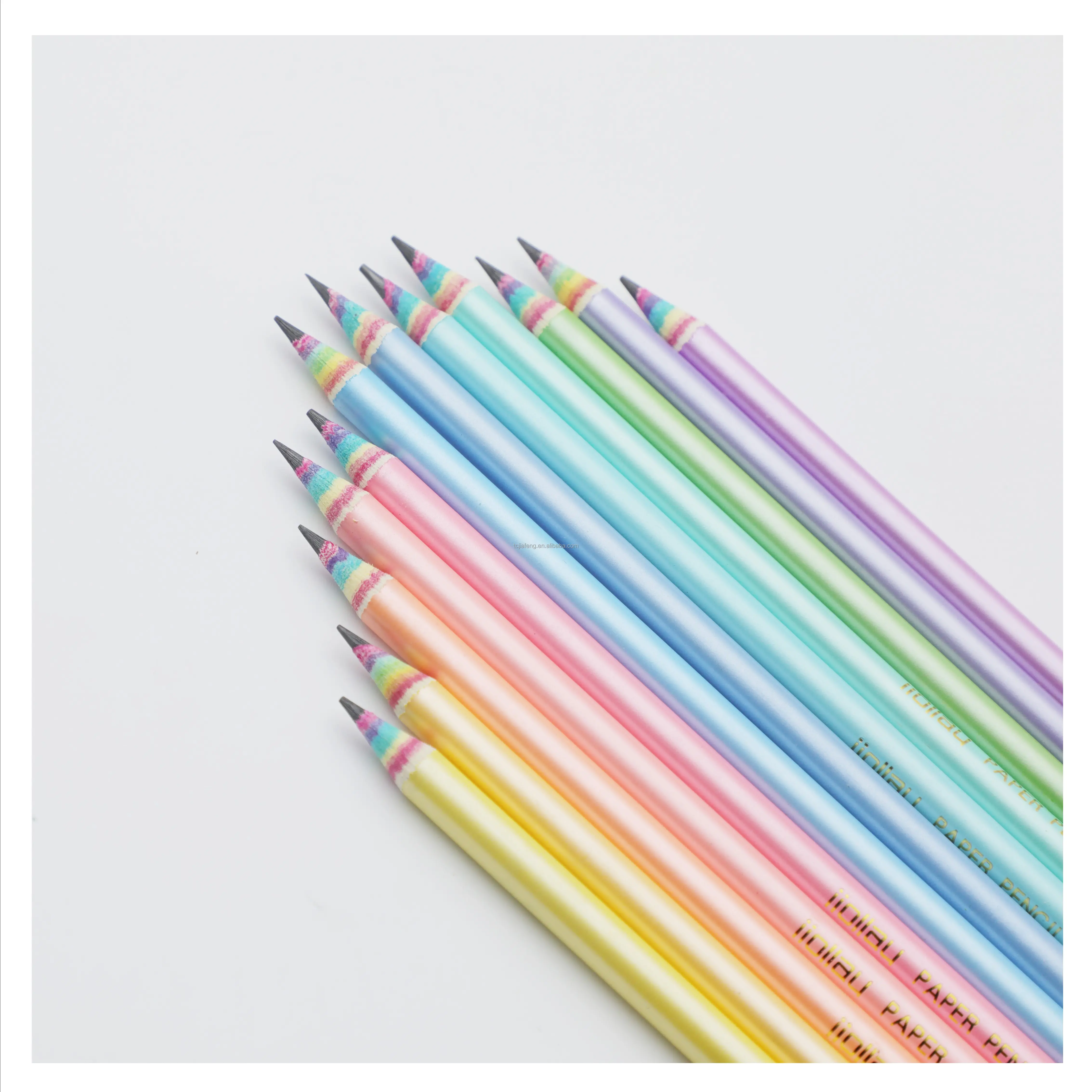 Artecho Crayons en papier arc-en-ciel 7 pouces 12 couleurs manche macaron noir plomb écriture HB Crayons standard