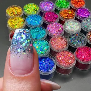 MingLee 24 Couleurs Paillettes Holographiques Épaisses Laser pour Ongles, Forme Carrée, Double Embout avec Repousse-cuticules pour Manucure - Product Image 1