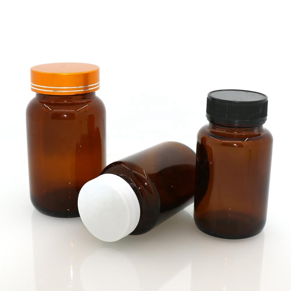 Botol Pil Medis Botol Amber Tablet Kaca Farmasi, Kosong Mulut Lebar 60 75 100 120 150Ml/Cc