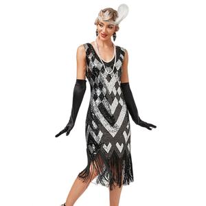 Vestido Vintage Años 20 Estilo <span class=keywords><strong>Gran</strong></span> Gatsby Charleston Flapper para Mujer con Lentejuelas y Flecos para Fiesta Temática de los Locos Años 20 - Product Image 1