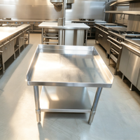Comptoir de travail en acier inoxydable avec étagère inférieure à lattes et pieds réglables pour l'hôtellerie et la cuisine