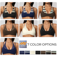 SS27 Nouvel Ensemble Exclusif 2 Pièces pour Femmes : Soutien-Gorge de Sport Halter à Pois et Rayures et Pantalon Capri à Taille Rabattable – Tenue de Yoga Rétro Décontractée