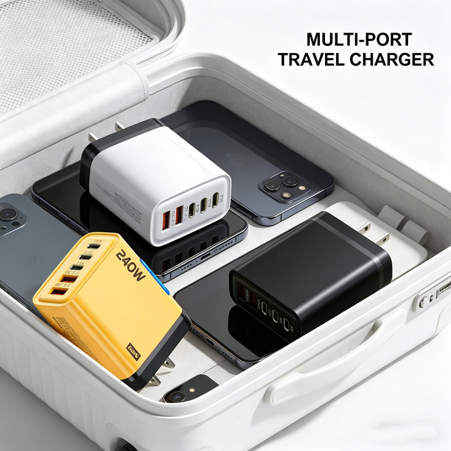 New GaN Multi-Port Fast Charger with LED Light, Dual USB Smart Charging Head for Cross-Border