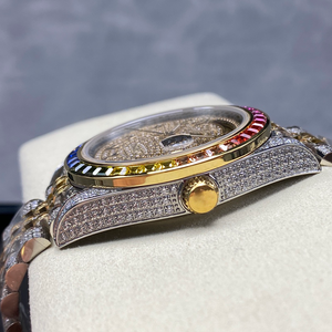 Reloj Mecánico de Lujo Personalizado en Oro de 18K, Diseño con Diamantes de Zirconia, Esfera con Agujas, Resistente al Agua, con Correa de Acero Inoxidable - Product Image 4