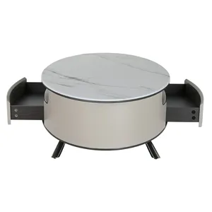 Table basse en marbre et acier 140x75x40 31:00 Beige - Product Image 3