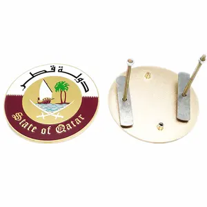 Hot Sale State Of Qatar Casting Zinc Alloy Car Emblem In Stock 100mm Size Gold Plated Metal Badge For Car