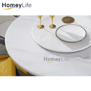 आधुनिक घर फर्नीचर खाने के कमरे सेट 4 6 सीटों वाले रेस्तरां के लिए Microfiber चमड़े कंक्रीट सफेद संगमरमर दौर खाने की मेज