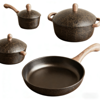 Ensemble de 4 casseroles en granit antiadhésives pour tous types de cuisinières, résistantes à la chaleur, avec poignées en bois, couvercles à micro-pression, compatibles lave-vaisselle