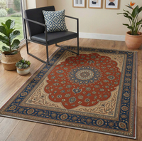 Tapis GHT Bohème 3D carré en velours polyester à poils ras, épaisseur moyenne, motifs géométriques, avec envers en plastique à pois pour salon
