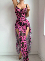 Ensemble de robe de soirée sexy pour femme avec imprimé papillon, en tissu tissé, demi-jupe longue à maintien moyen