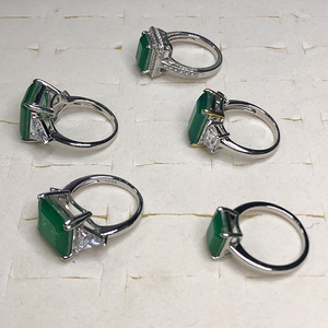 女性925スターリングシルバー結婚指輪セットジュエリーレディーススクエアグリーンエメラルドストーンエンゲージリング - Product Image 5