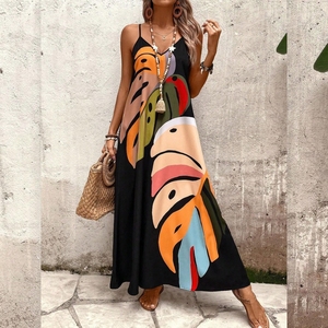 ชุดคลุมชายหาดสำหรับผู้หญิง ชุดเดรสยาวหลวมๆ สำหรับวันหยุดพักผ่อน ป้องกันแสงแดด ลายพิมพ์เก๋ๆ แบบผูกคอ แฟชั่น - Product Image 4