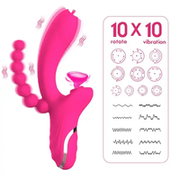 Vibromasseur puissant de succion de langue à trois têtes avec des perles anales Stimulation Anal vagin orgasme sexe 3-en-1 jouets sexuels pour adultes