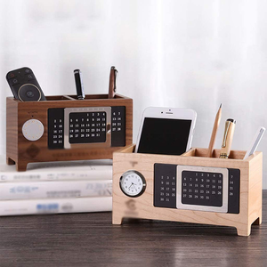 Delicate Solid Wood Business <strong>Desk</strong> Pen Holder <strong>Wooden</strong> Storage Bucket Perpetual Calendar Office Supplies Wood Crafts Wall Signs - Product Image 5