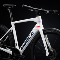 Vélo de route en fibre de carbone 700C, frein à disque, 12 vitesses, changement de vitesse électronique, guidon plat aérodynamique, jeu de roues en carbone, OEM personnalisé