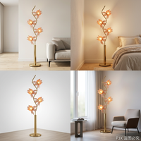 Lampe sur pied Lotus unique finition or avec 4 abat-jour en verre rose pour salon, chambre à coucher, décoration artistique de la maison