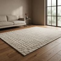 DECORDEC Tessera Nouveau Design Tapis de Salon Écologique Antidérapant à Poils Épais Tufté à la Main Beige Neutre Couleur Unie Moderne