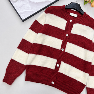 Cárdigan de punto a rayas para mujer, cuello redondo, con botones, manga larga, suéter informal para otoño e invierno - Product Image 6