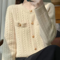 Kardigan Kasmir Baru Musim Gugur dan Musim Dingin Wanita, Mantel Wangi Ringan, Sweater Kasmir Longgar