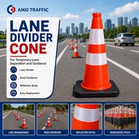 Cône de signalisation Aiko avec colliers réfléchissants pour le déviationnement du trafic, la fermeture de voies et le canalisation des travaux routiers