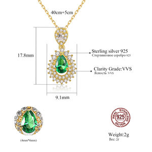 Diseño delicado en forma de lágrima 925 collar Micro Pave Zircon Esmeralda colgante collar joyería de plata para mujer boda - Product Image 2