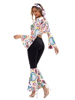 Costumes de couple hippie pour fête d'Halloween, tenues disco rock années 70 et 80 pour femmes et hommes, costumes de cosplay pour festival, danse, fantasia