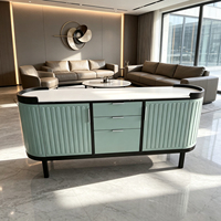 Buffet en bois de luxe incurvé et cannelé, vert menthe, sur mesure, avec tiroirs, pour mobilier de villa, salon et salle à manger