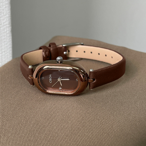 Montre à quartz ovale pour femme CILOA, bracelet en cuir marron, verre minéral étanche, montre-bracelet, cadeau - Product Image 1