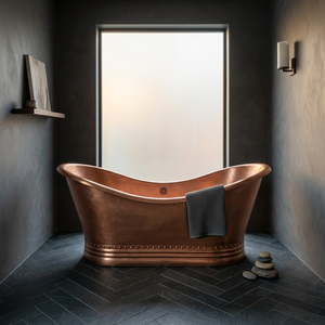 Baignoire autoportante ovale en cuivre, portable et moderne pour la rénovation de salle de bain - Artisanat indien - Product Image 1
