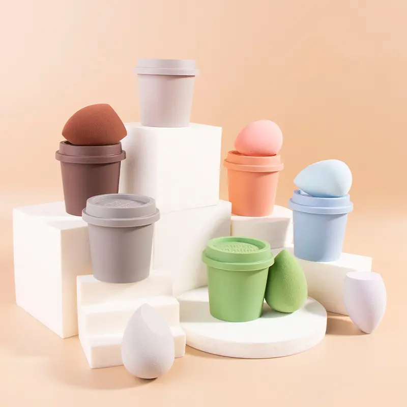 Makeup toptan lateks ücretsiz taşınabilir vakıf kahve fincanı şekillendirme makyaj için renkli Blender sünger