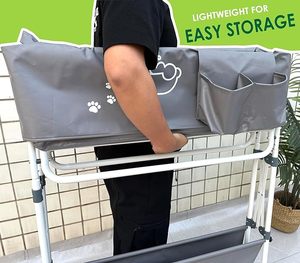 อ่างอาบน้ำพกพาสำหรับสุนัขแบบพิเศษ  พร้อมขาตั้งยกสูง  สถานีอาบน้ำสุนัขแบบพกพาสำหรับใช้ในบ้าน พร้อมราวแขวนผ้าขนหนูและที่เก็บของ - Product Image 5