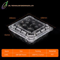 Boîte en plastique PET transparente pour bleuets 125g, recyclable, carrée, jetable, blister en plastique pour framboises, mûres, emballage de fruits