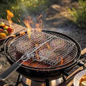Grill Basket Barbecue BBQ Grilling Basket Stainless Steel Large Folding Grilling Baskets with Handle - Product Image 4