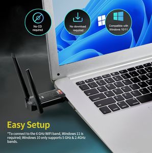 Clé USB Wi-Fi 7 sans fil 6 GHz + 5 GHz + 2,4 GHz, adaptateur Wi-Fi à très faible latence avec antenne pour jeux sur <span class=keywords><strong>PC</strong></span> pour Windows 11/10 - Product Image 6