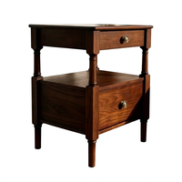 Table de chevet pliable et réglable en bois massif de qualité supérieure, style vintage français avec pieds à tiges, 2 tiroirs de rangement, mobilier de chambre personnalisable