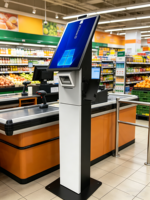 Terminal de paiement 21,5'' pour l'auto-enregistrement et la commande en hôtel, avec distributeur de cartes et scanner de passeport