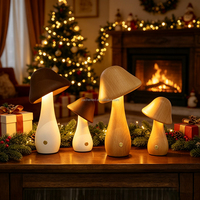 Lampe de table LED à 3 couleurs, à piles, tactile, en bois, en forme de champignon, veilleuse, lampe de chevet à intensité variable pour chambre d'enfant
