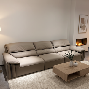 Canapé en cuir à rangée droite, style minimaliste et luxueux, très recommandé, pour petit appartement, salon, oreilles d'éléphant - Product Image 6