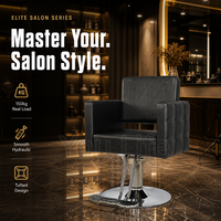 Fauteuil de coiffure noir professionnel avec siège hydraulique, accoudoirs, repose-pieds et base ronde pour salon de beauté - Vente en gros