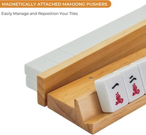 Set di 4 Porta Tessere in Legno Rustico Inciso per Mahjong con Spintori Magnetici, Realizzato a Mano in Legno Massello - Product Image 4