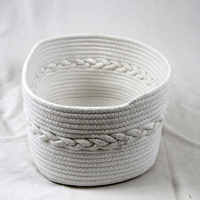 Panier à linge de rangement en corde de coton rond Durable et recyclé, petit avec poignées