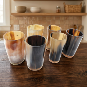 B.S. Juego de Tazas Decorativas con Forma de Cuerno, Estilo Americano, Hechas en India, Ligeras, de Doble Pared, Ecológicas, con Tapa de Bambú, para Cerveza, 6-10 Unidades - Product Image 1