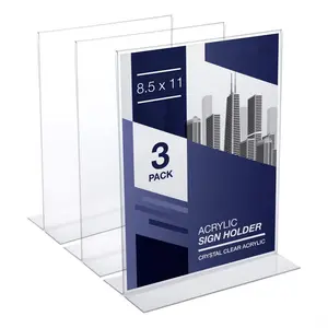 Fabriek Gepersonaliseerde Acryl Teken Houder 8.5X11 Custom Dubbelzijdig Clear T Vorm Tafel Top Menu Display Stand Voor reclame