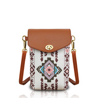 Bolso de Hombro Cruzado Estilo Bohemio Occidental con Patrón Azteca para Mujer, Bolso Cuadrado Vintage para Teléfono Móvil