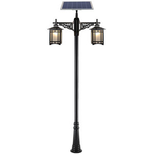 Lampadaire Solaire Extérieur LED en Fer avec Abat-jour en Verre, Blanc Chaud 2700K, IP66, Double Lampe Non Amovible, Détecteur de Mouvement, Intensité Variable - Product Image 1