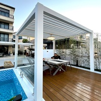 Pergola moderne en aluminium 2026 avec stores en Teslin, imperméable, pour jardin extérieur, avec éclairage LED et protection solaire