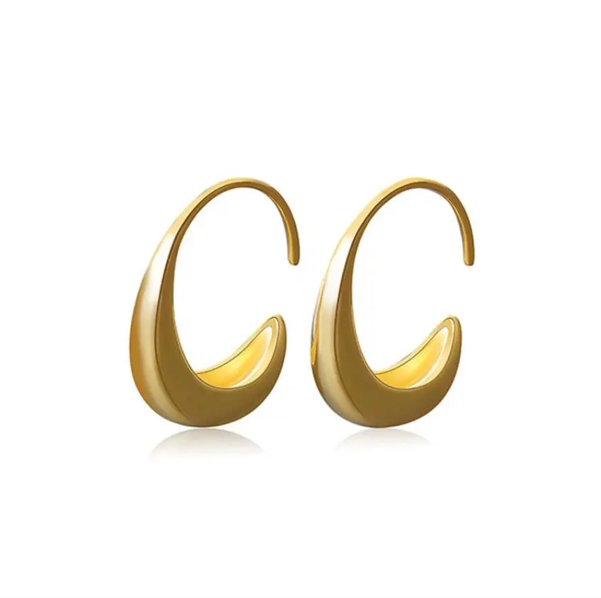 Brincos de gancho em forma de c, coreano, 18k, banhado a ouro, em formato de c, simples, gota d' água, novo, tendência, acessórios, joias finas